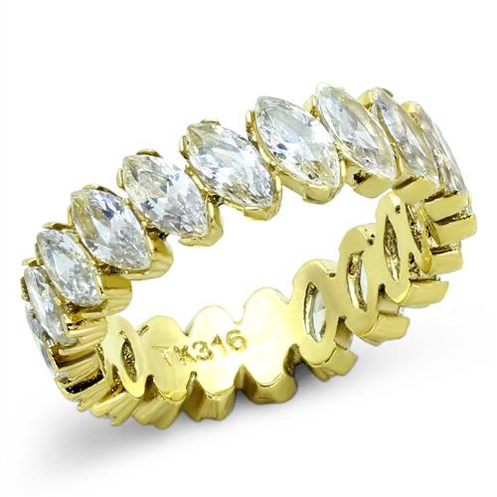Women's Marquise Cut Cz 14K Gold IP Stainless Steel Eternity Wedding Ring Band