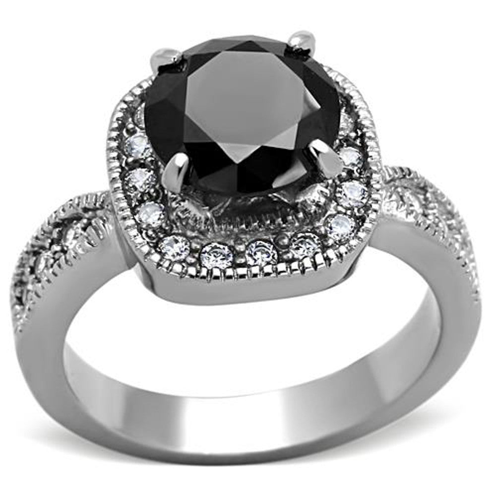 Stainless Steel 3 Ct Round Cut Faux Black Diamond Halo Engagement Ring Size 5-10