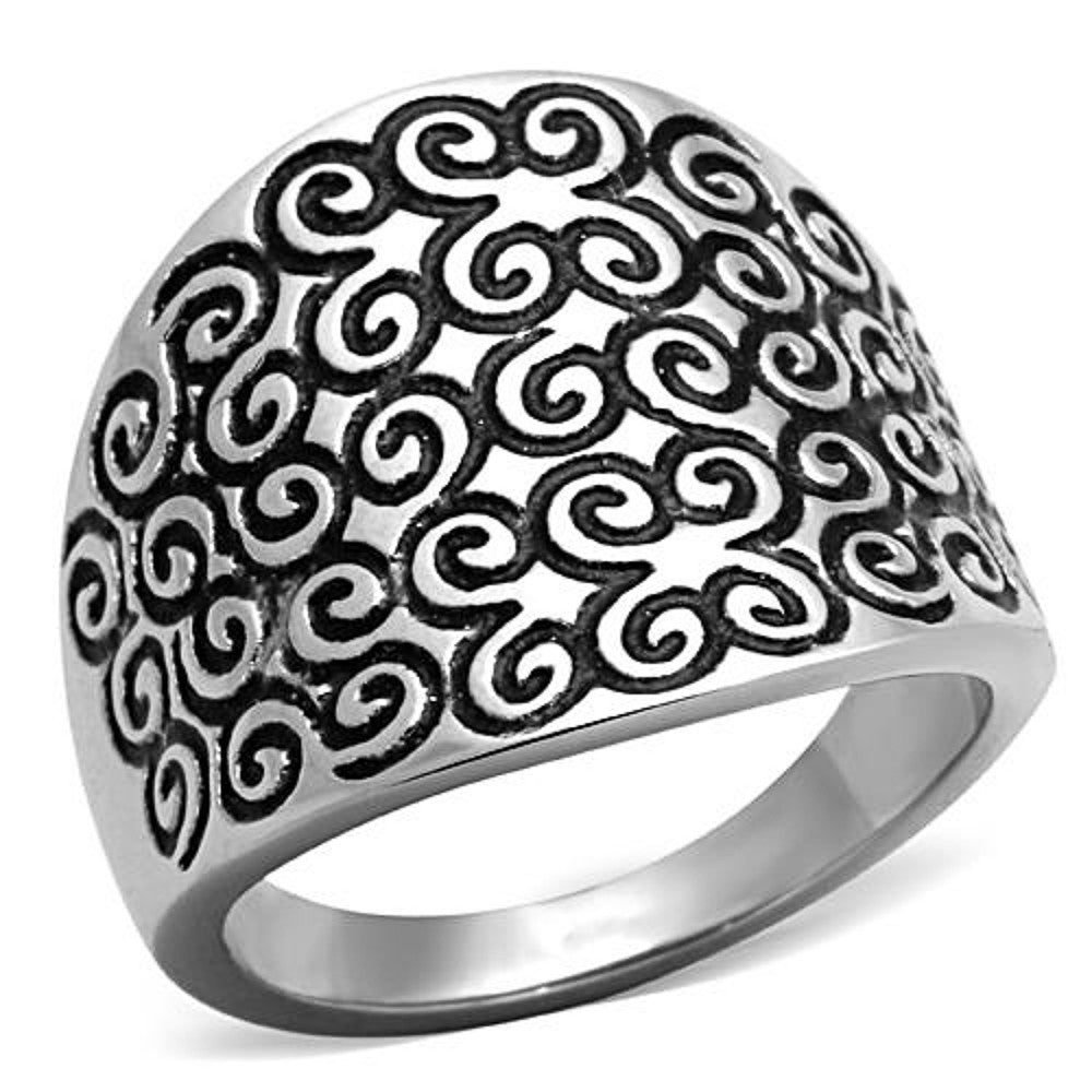 HIGH POLISHED SWIRL STAINLESS STEEL 316L EPOXY DESIGN FASHION RING