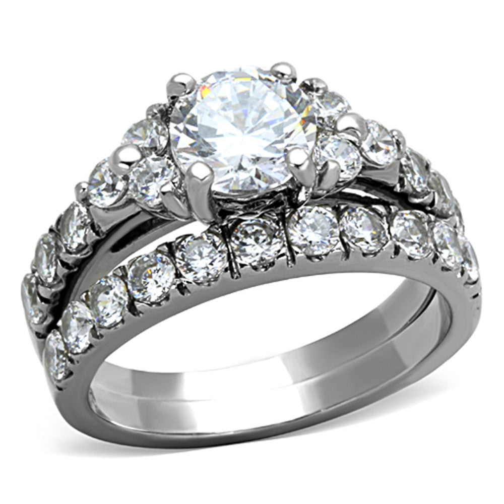 Stunning 2.50 Ct Round Cut CZ Wedding Ring Set in Stainless Steel, Women's Size 5-10