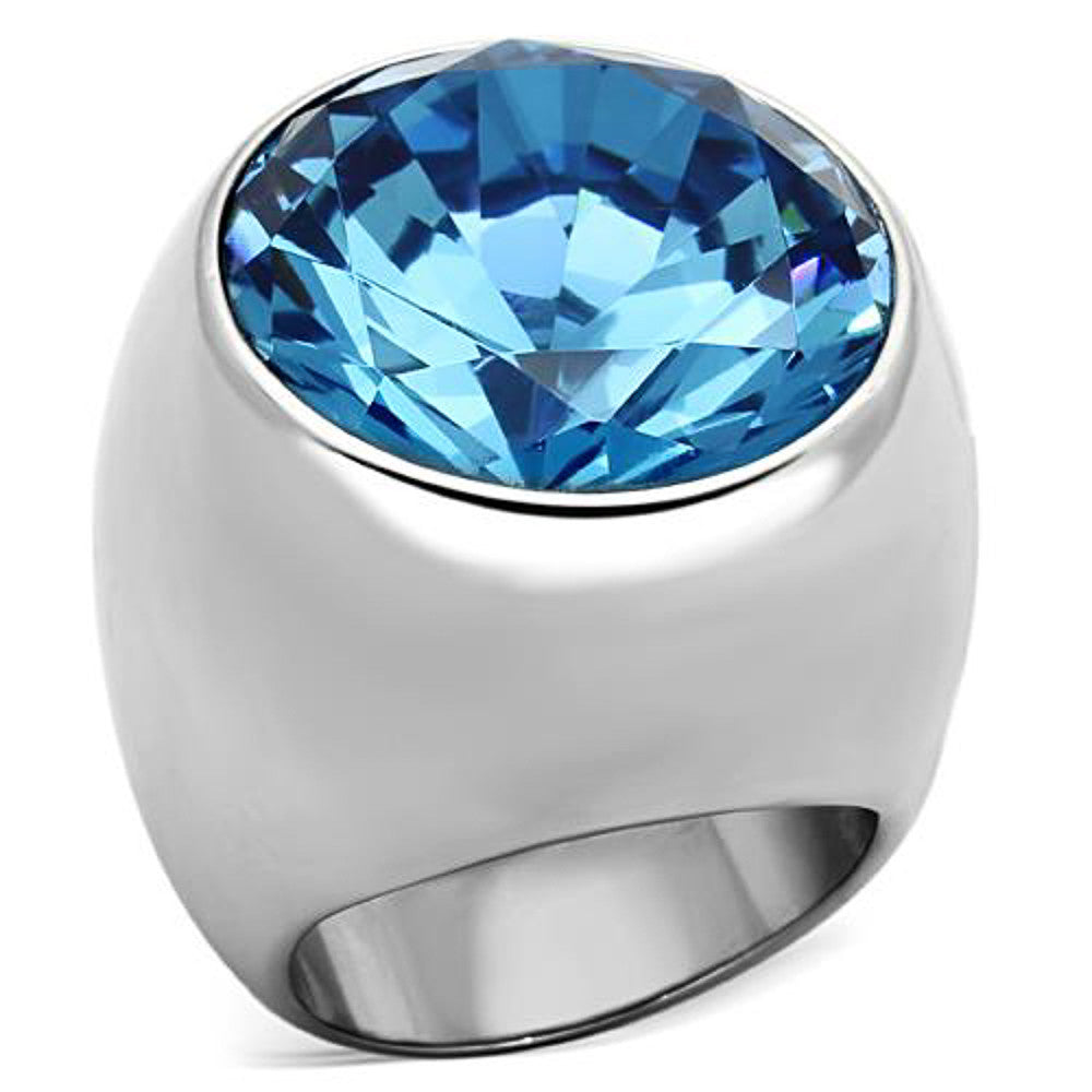 ROUND CUT AQUAMARINE SYNTHETIC GLASS DOME RING WOMEN'S SIZE 5-10