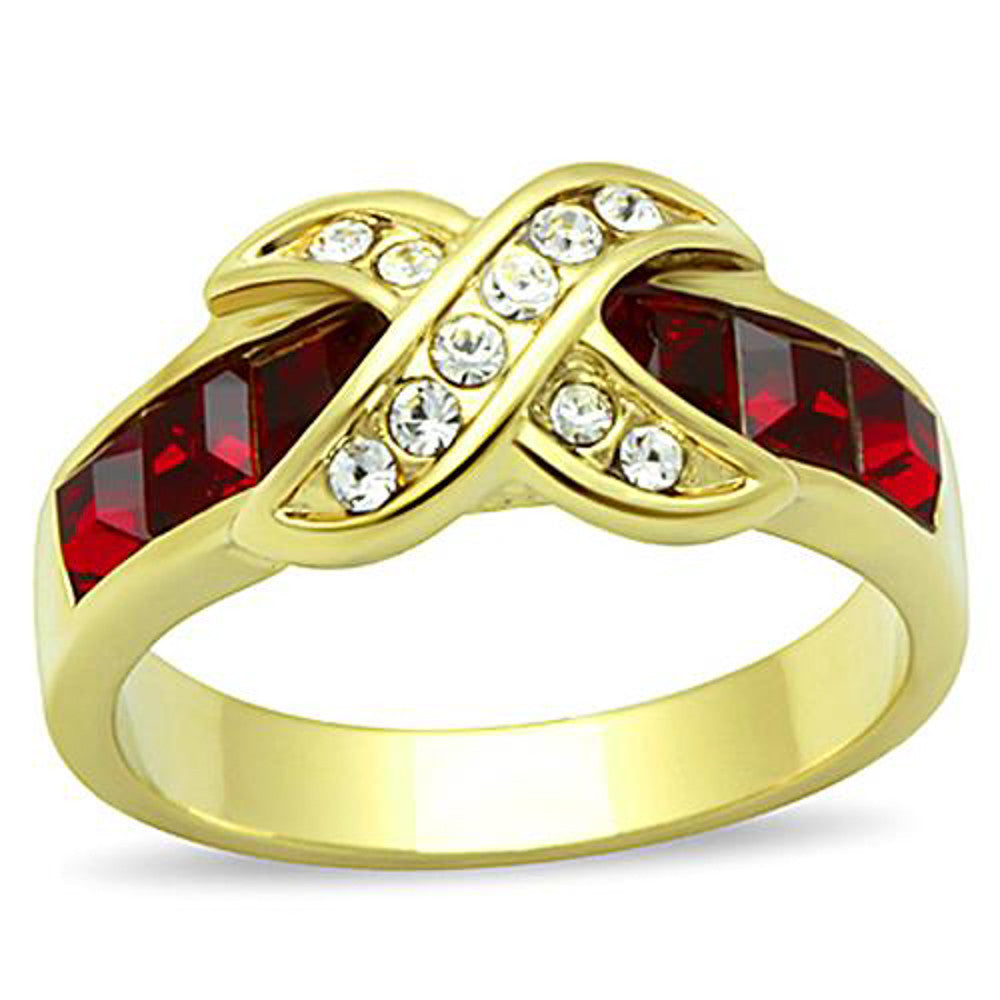 1.50 CT RUBY RED CZ 14K GOLD PLATED STAINLESS STEEL FASHION RING