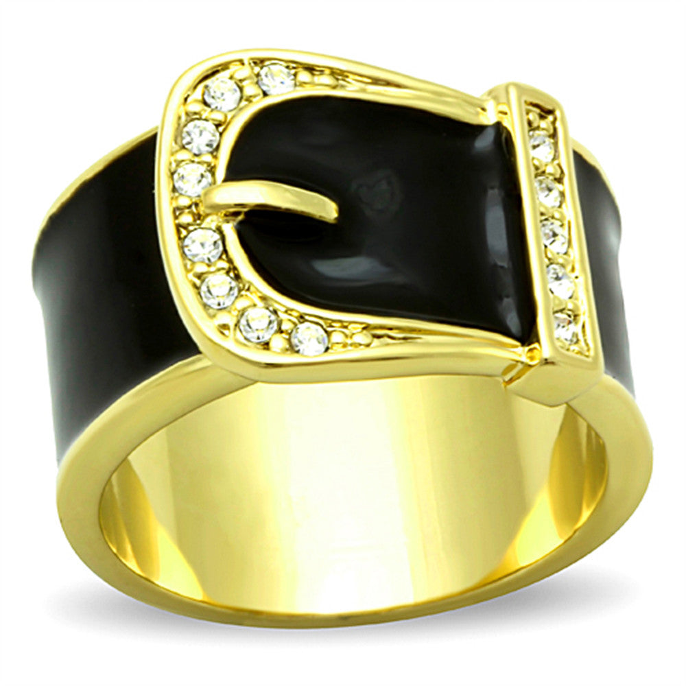 Gold Plated Stainless Steel Epoxy & Crystal Buckle Fashion Ring Women's Sz 5-10