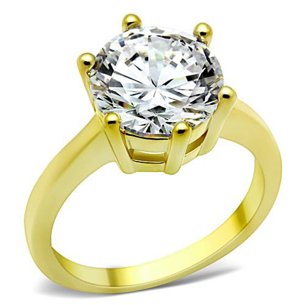 Stainless Steel 3.5 Ct Round Cut CZ 14k Gold Ion Plated Engagement Ring Size 5-10