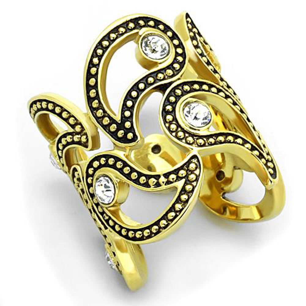 14K GOLD ION PLATED CRYSTAL CUFF FASHION RING WOMEN'S SIZE 5-10