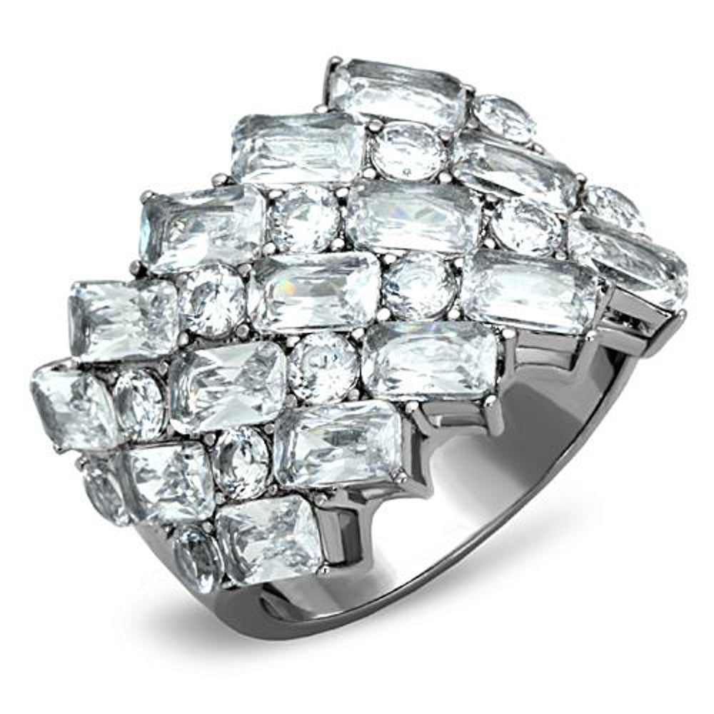 Stainless Steel Stunning Silver Wide Band Zirconia Fashion Ring Women's Size 5-10