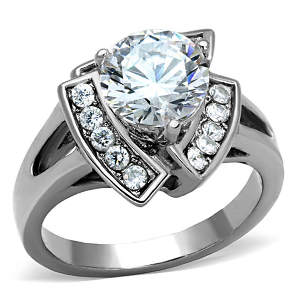 3.1 CT ROUND CUT ZIRCONIA HIGH POLISHED STAINLESS STEEL ENGAGEMENT RING SZ 5-10