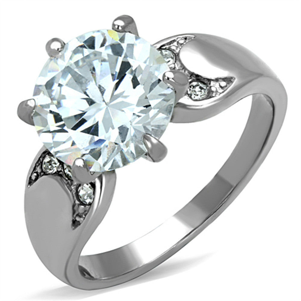 STAINLESS STEEL 316L HIGH POLISHED 3.9 CT ROUND CUT CZ  ENGAGEMENT RING SIZE 5-10