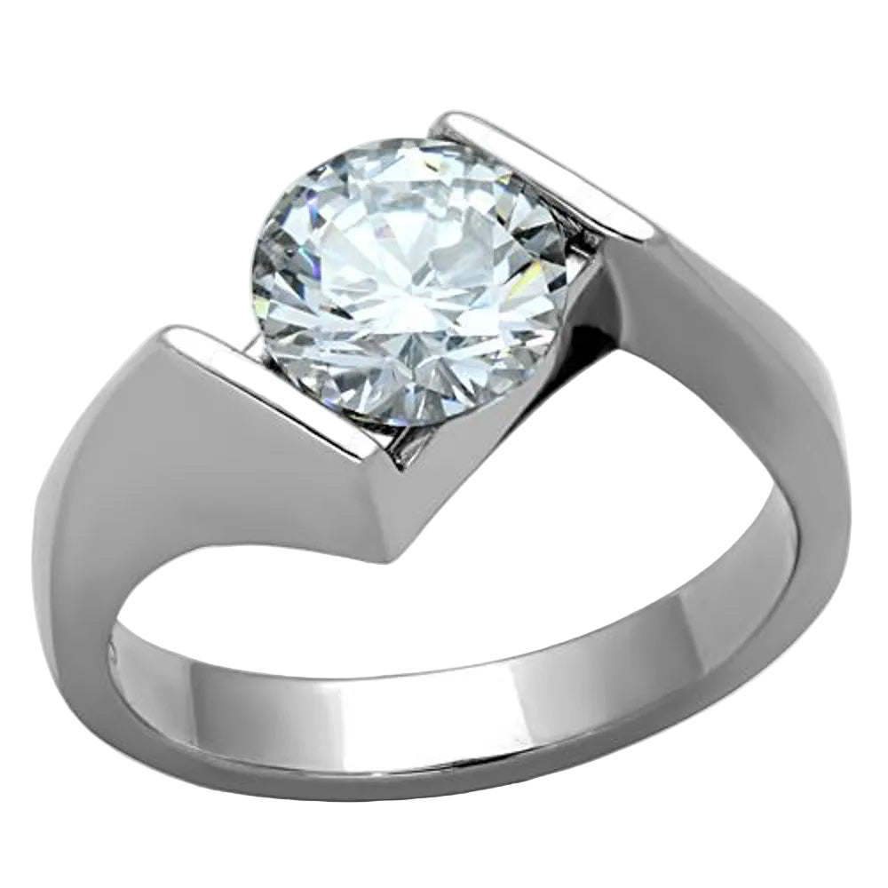 2.04 CT ROUND CUT CUBIC ZIRCONIA STAINLESS STEEL ENGAGEMENT RING