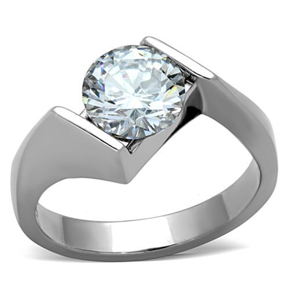 2.04 CT ROUND CUT CUBIC ZIRCONIA STAINLESS STEEL ENGAGEMENT RING