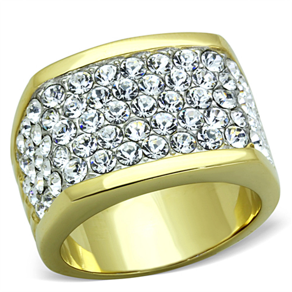 STUNNING 14K GOLD ION PLATED STAINLESS STEEL 316L CRYSTAL COCKTAIL / FASHION RING SIZE 5-10