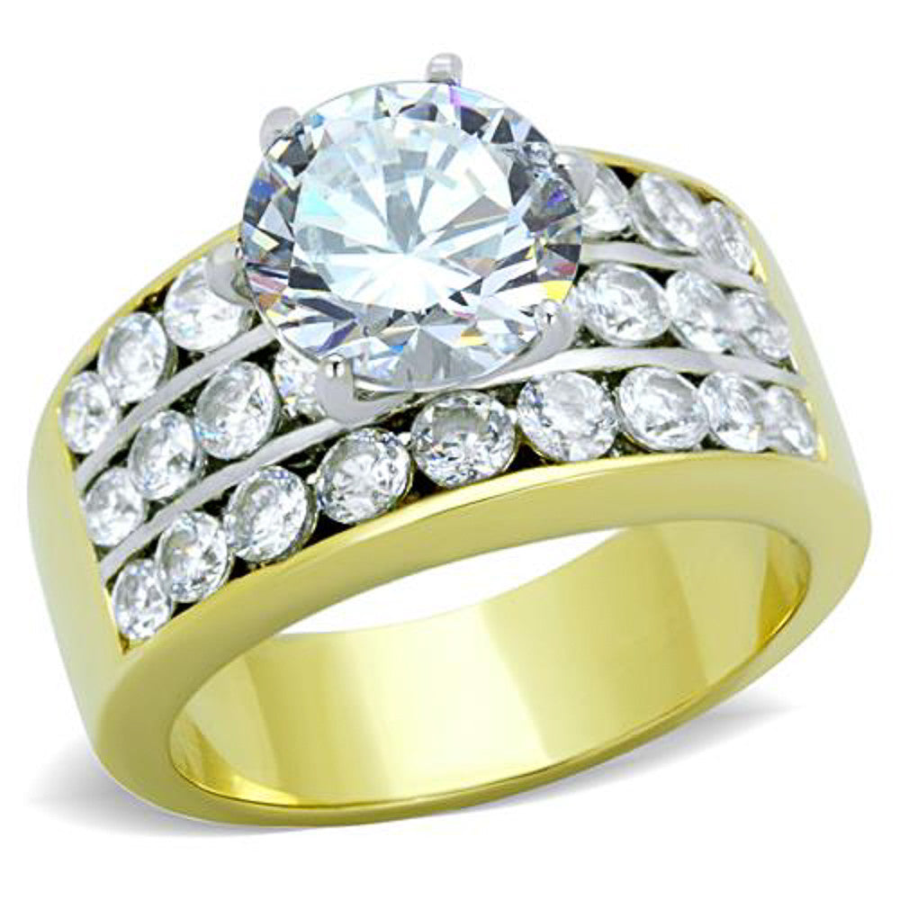 5.35 CT ROUND CUT CZ GOLD ION PLATED ENGAGEMENT RING SIZES 5-10