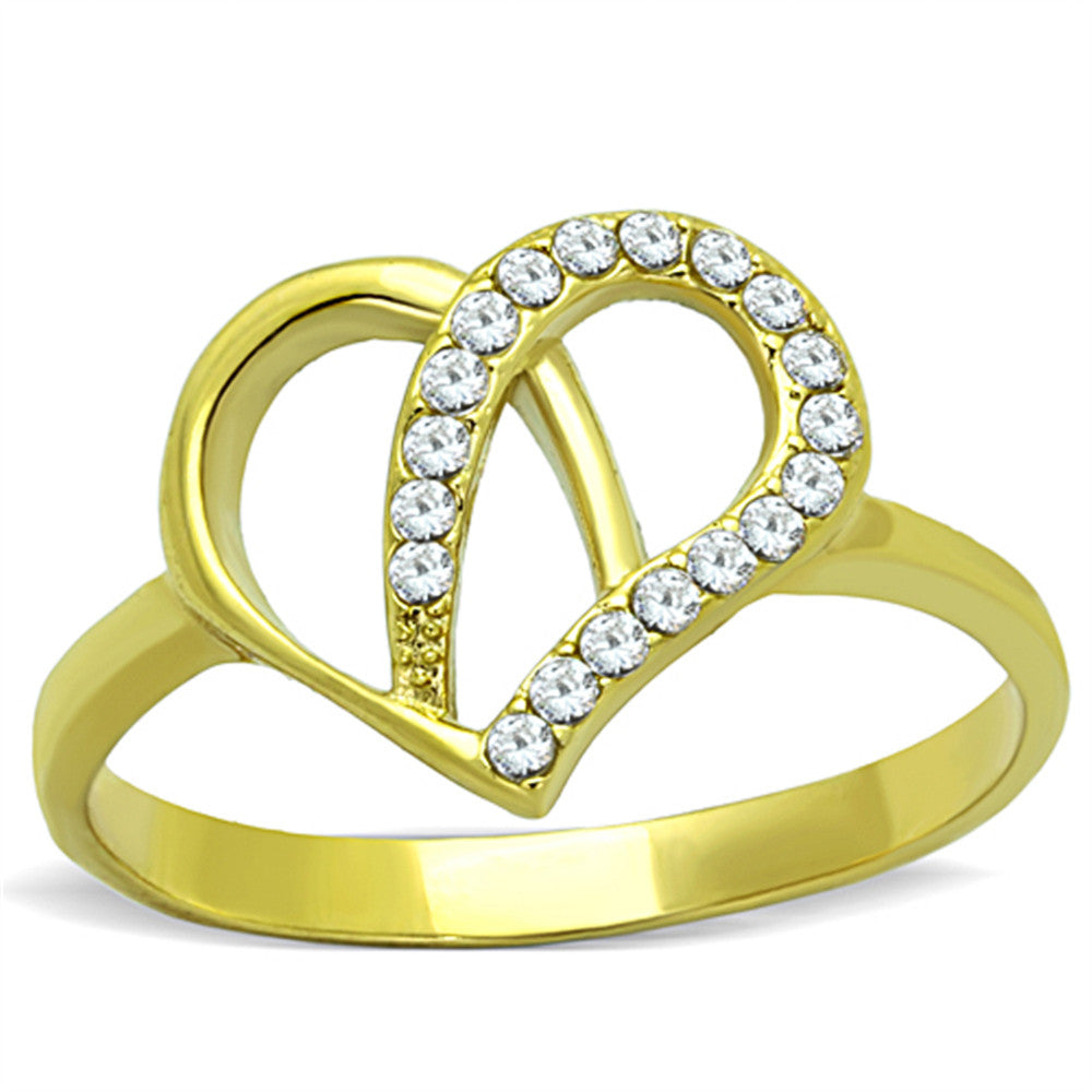 14K GOLD ION PLATED HEART SHAPED CZ FASHION RING SIZE 5-10