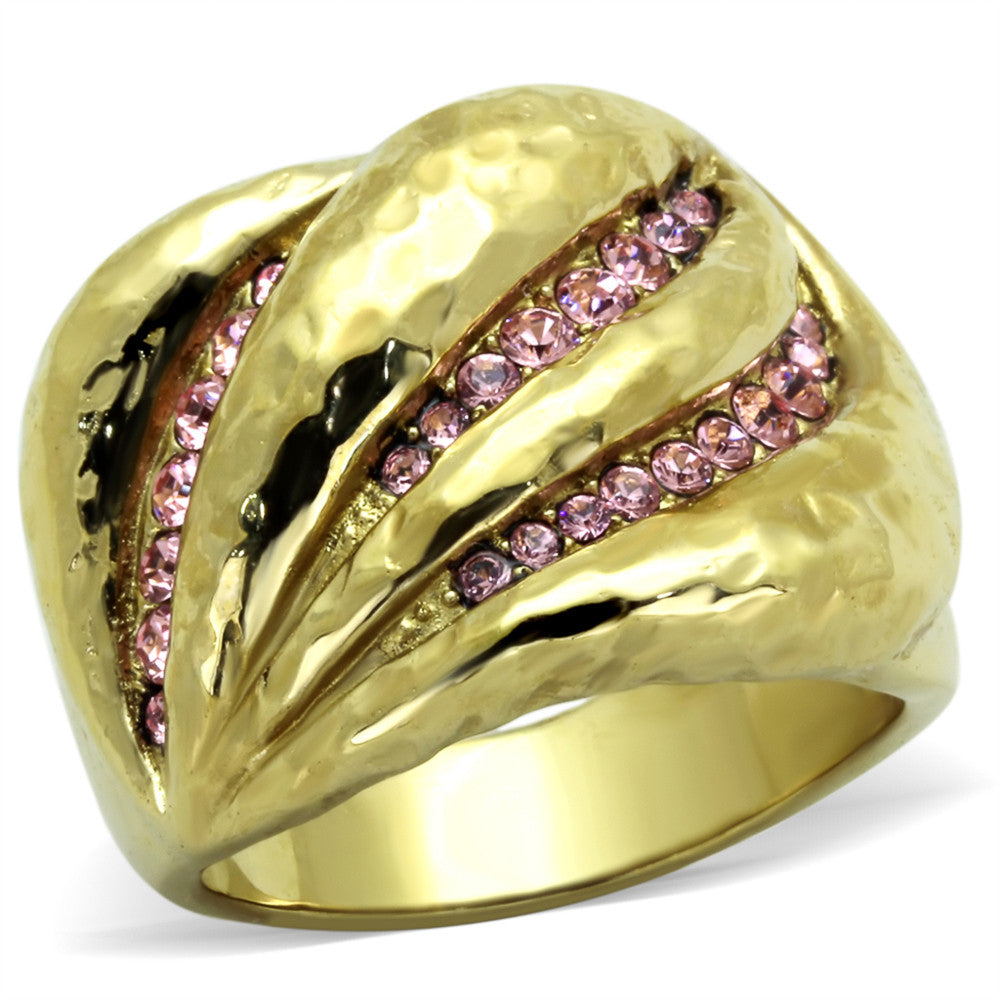 14k Gold Plated Stainless Steel Light Rose Crystal Cocktail Ring Women's Sz 5-10