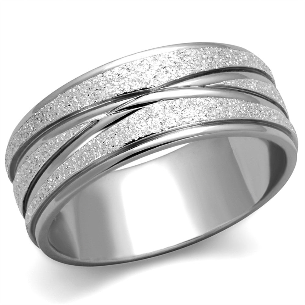 STAINLESS STEEL 316L GLITTER 8MM WIDE ANNIVERSARY WEDDING BAND RING SIZES 5-10