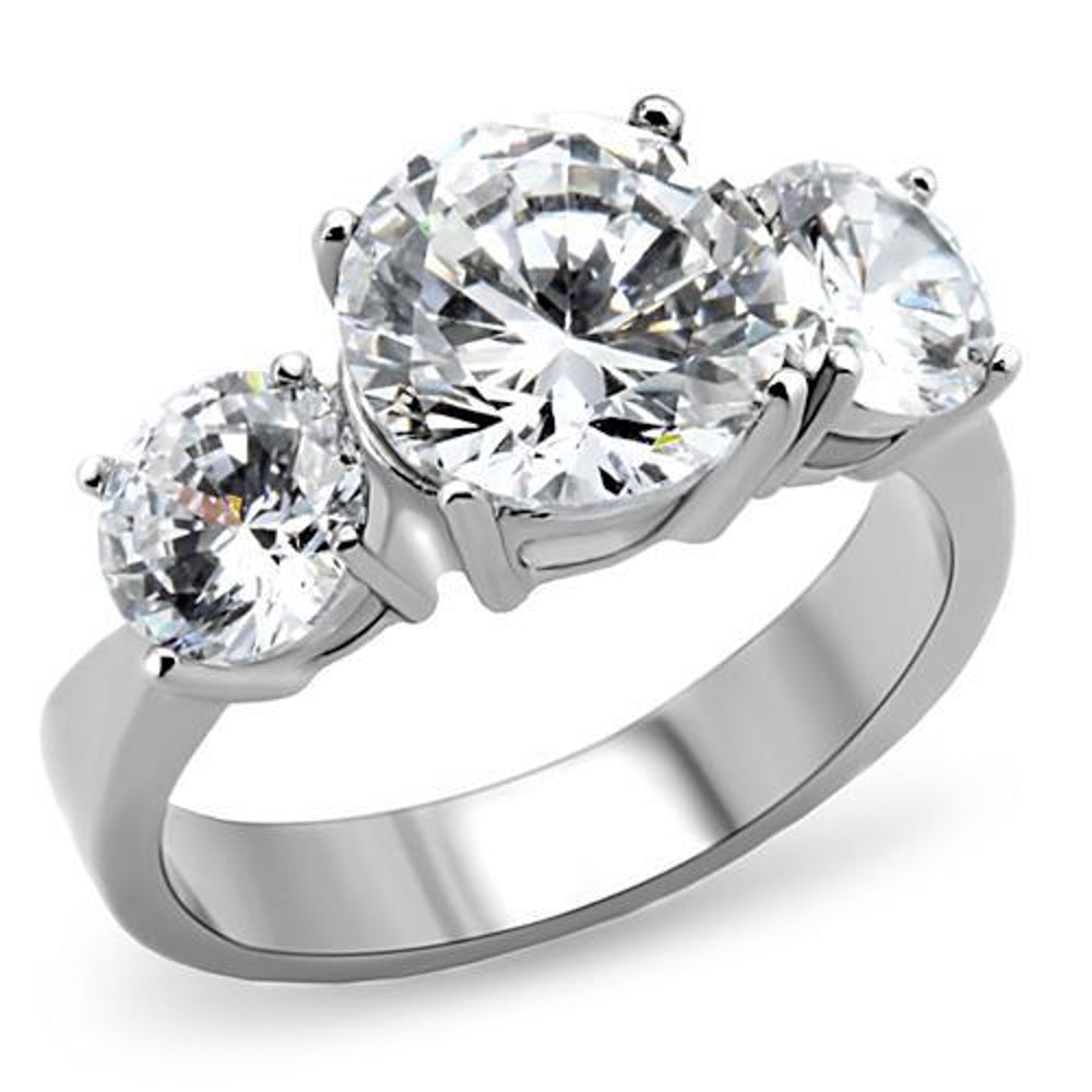 ARTK168 Stainless Steel Women's Three Stone Zirconia Anniversary Engagement Ring Sz 5-10