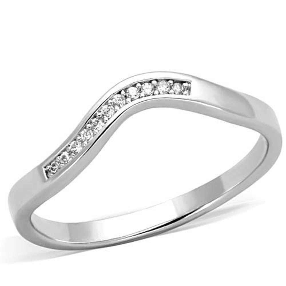 .06 Ct Cubic Zirconia Stainless Steel Curved Band Promise Ring