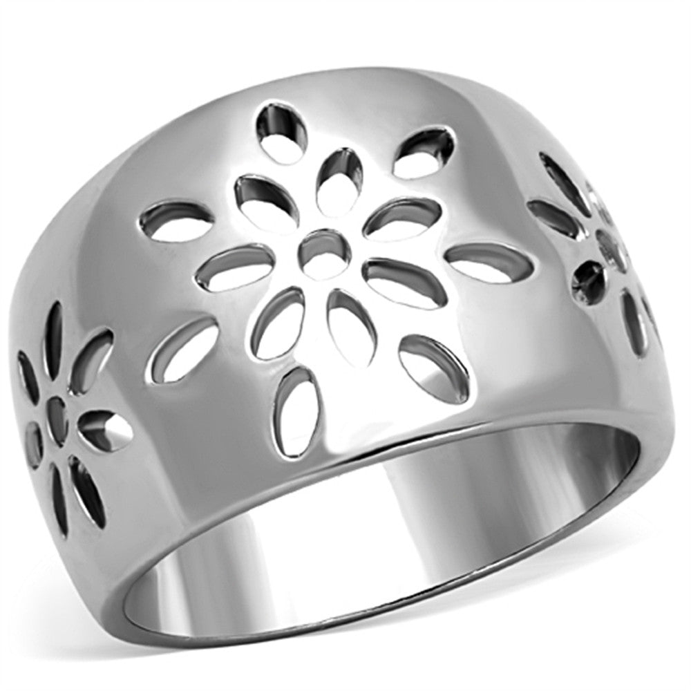 HIGH POLISHED STAINLESS STEEL 316 FLOWER DESIGN FASHION RING WOMEN'S SIZE 5-10