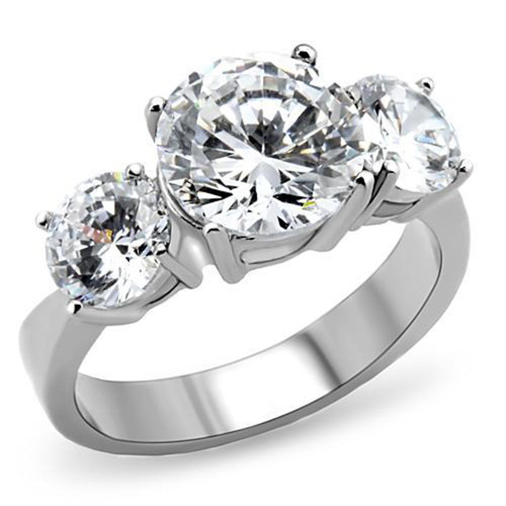 Stainless Steel Women's Three Stone Zirconia Anniversary Engagement Ring Sz 5-10