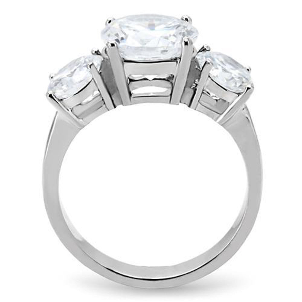 ARTK168 Stainless Steel Women's Three Stone Zirconia Anniversary Engagement Ring Sz 5-10