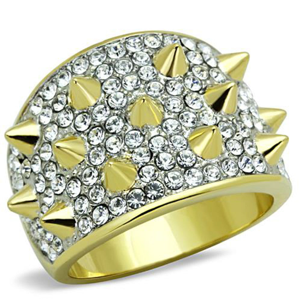 14k Gold Plated Stainless Steel Crystal & Spike Fashion Ring Women's Size 5-10