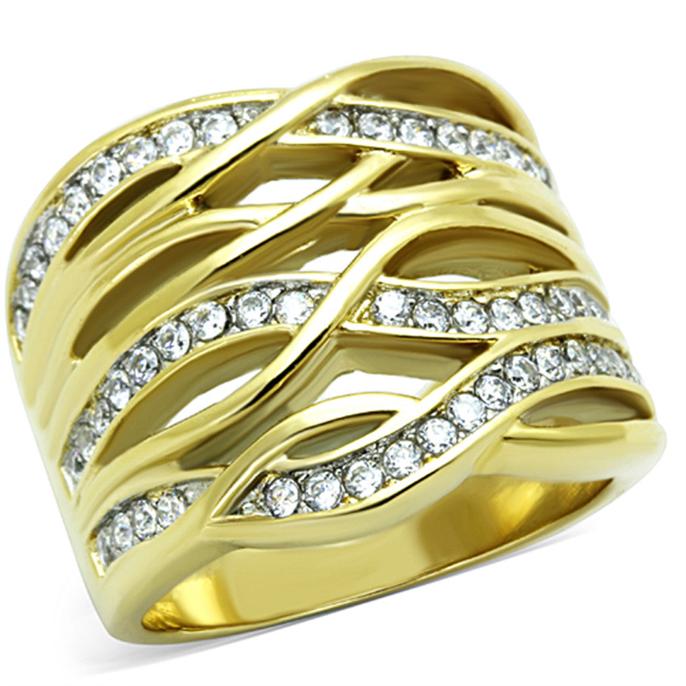 14K GOLD ION PLATED STAINLESS STEEL 316L ZIRCONIA COCKTAIL RING WOMEN SIZES 5-10