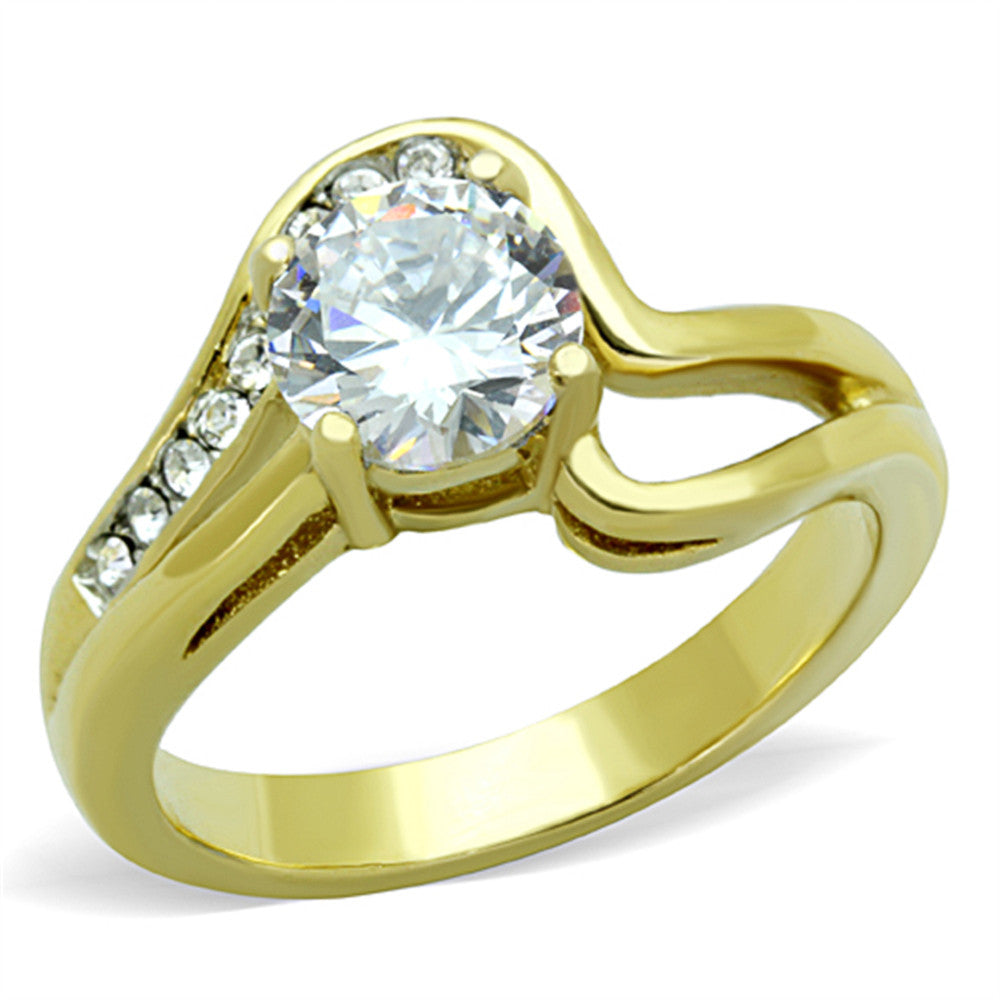 STAINLESS STEEL 316L 14K GOLD ION PLATED 1.325CT CZ ROUND CUT ENGAGEMENT RING SIZE 5-10