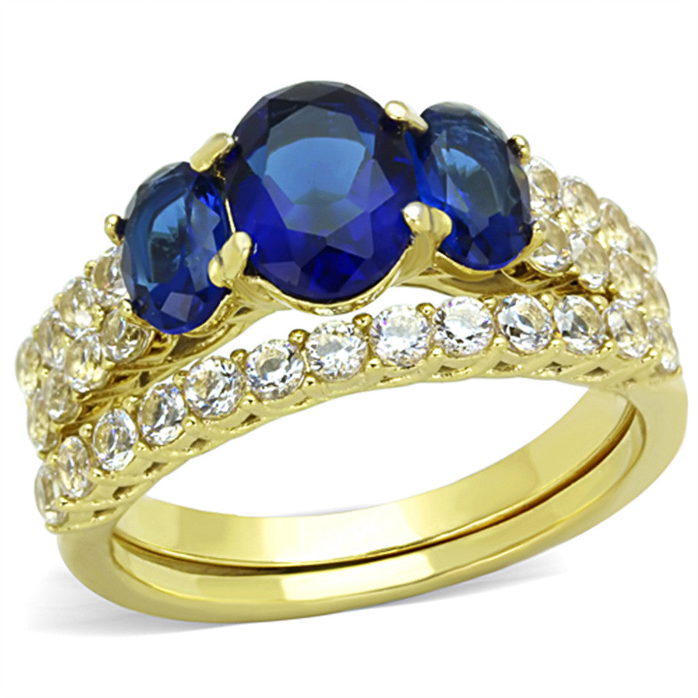 Women's Oval Cut Blue Montana AAA CZ 14k Gold Plated Wedding Ring Set Size 5-10