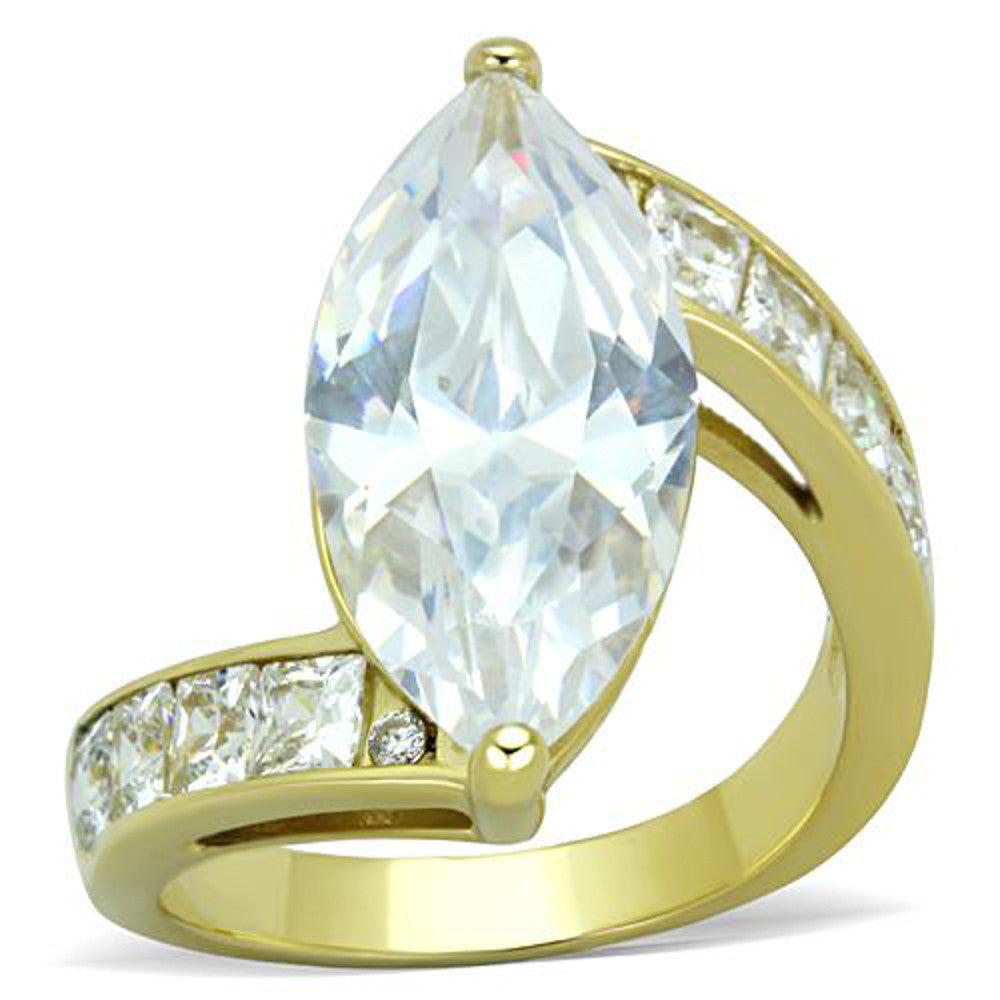 Women's 9.38 Ct Marquise Cut Cz 14k Gold Plated Stainless Steel Engagement Ring