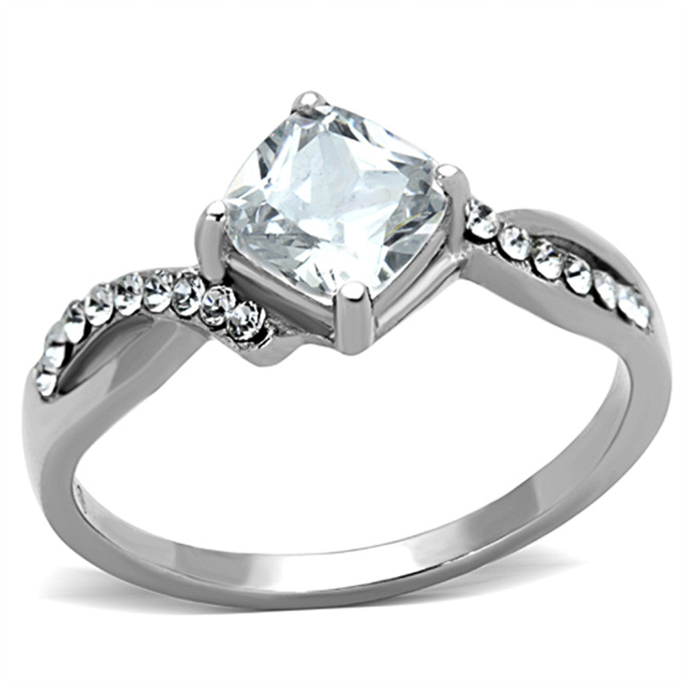 STAINLESS STEEL 316L HIGH POLISHED .915 CT SQUARE CUT CZ  ENGAGEMENT / PROMISE RING SIZE 5-10