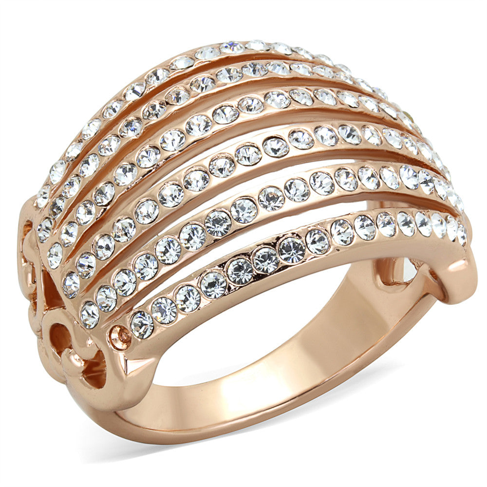 STAINLESS STEEL 316L ROSE GOLD PLATED CRYSTAL COCKTAIL / FASHION RING SIZE 5-1 0