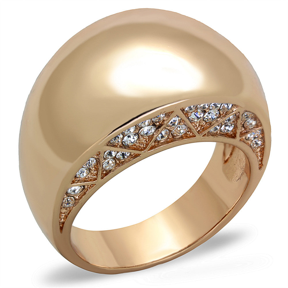 ROSE GOLD PLATED STAINLESS STEEL .3CT CRYSTAL DOME FASHION RING WOMEN'S SZ 5-1 0