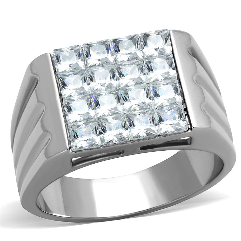 MEN'S 2.88 CT PRINCESS CUT SIMULATED DIAMOND SILVER STAINLESS STEEL RING SZ 8-13