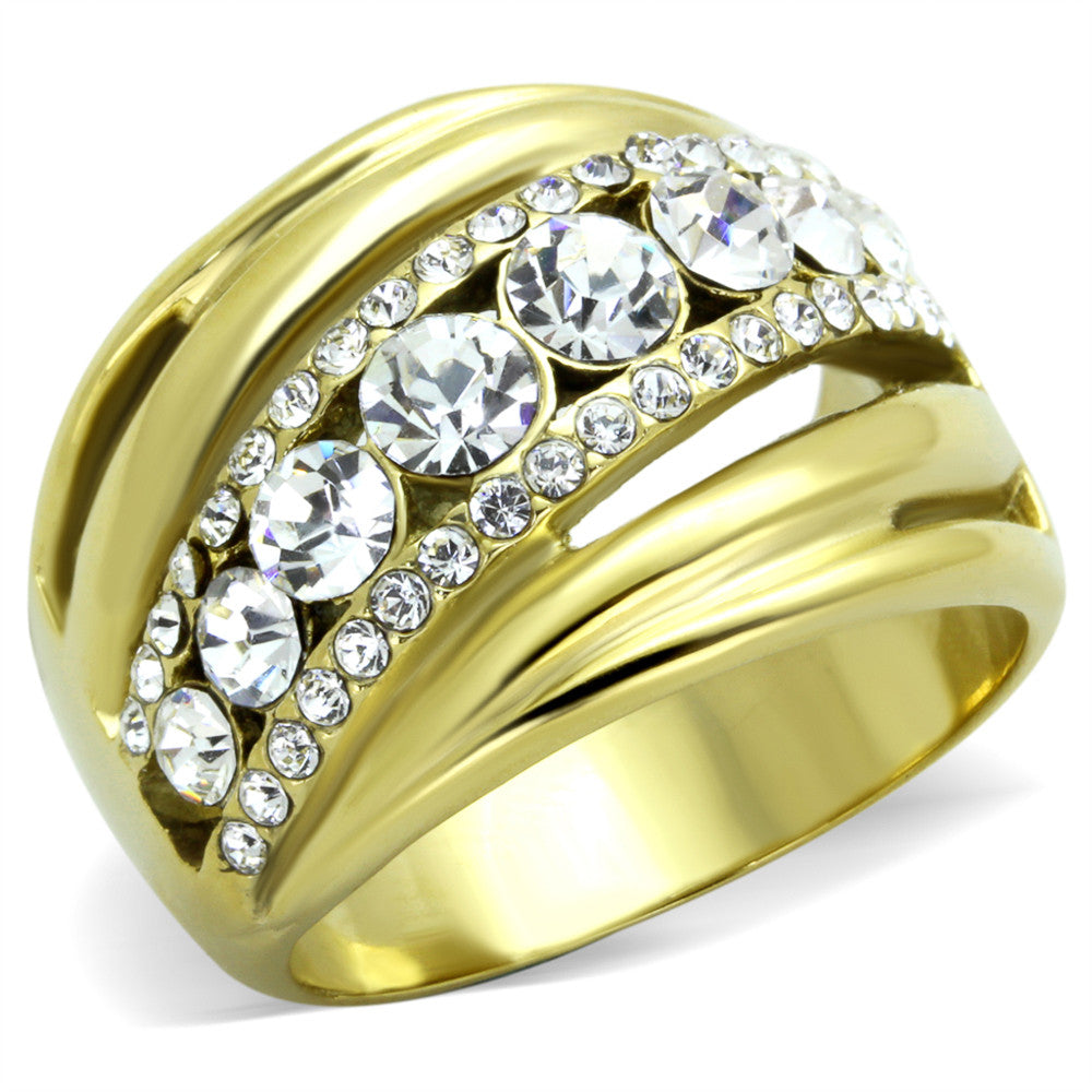 GOLD PLATED STAINLESS STEEL TOP GRADE CRYSTAL ANNIVERSARY RING WOMEN'S SZ 5-10