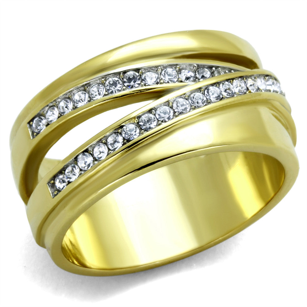 14K GOLD ION PLATED STAINLESS STEEL 316L CRYSTAL ANNIVERSARY / FASHION RING SIZES 5-10