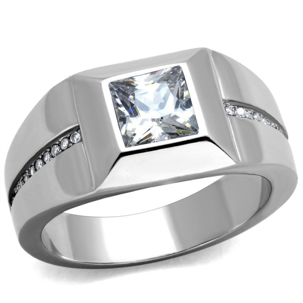 MEN'S STAINLESS STEEL 316L HIGH POLISHED .95 CT CUBIC ZIRCONIA  RING SIZES 8-13