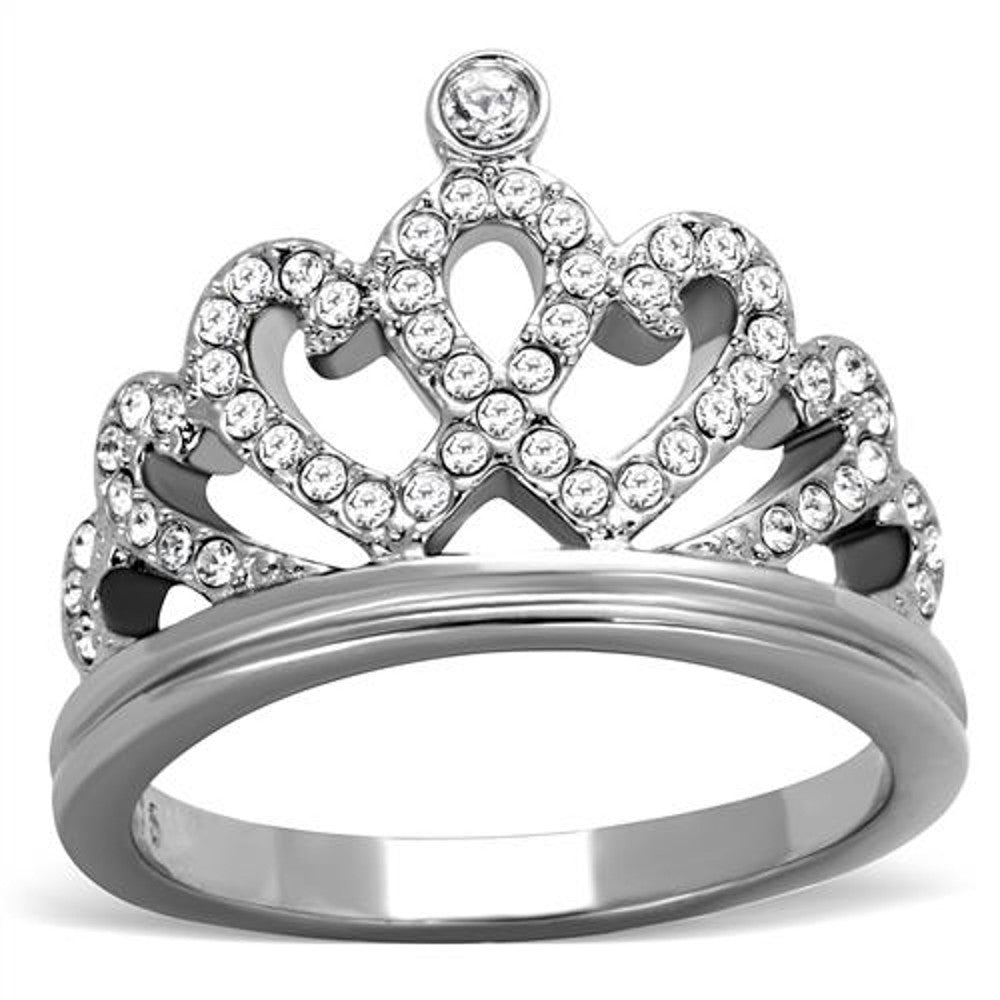 Queen Royalty Princess Crown Silver Stainless Steel Fashion Ring Women's Sz 5-10