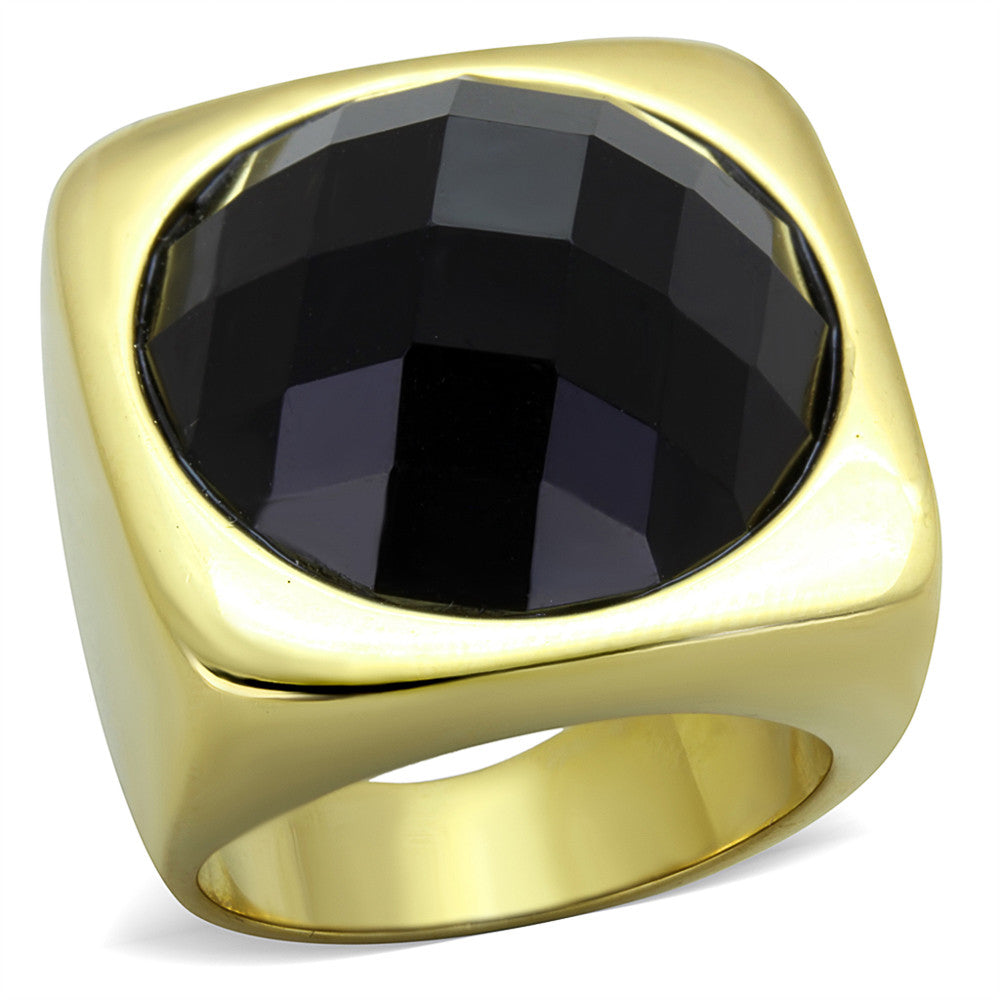 14K GOLD ION PLATED, STAINLESS STEEL 316L, SYNTHETIC ONYX, COCKTAIL, FASHION RING