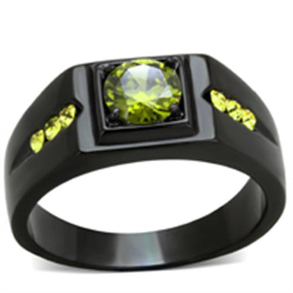 Men's 1 Ct Olivine Green Simulated Diamond Stainless Steel Black Ion Plated Ring