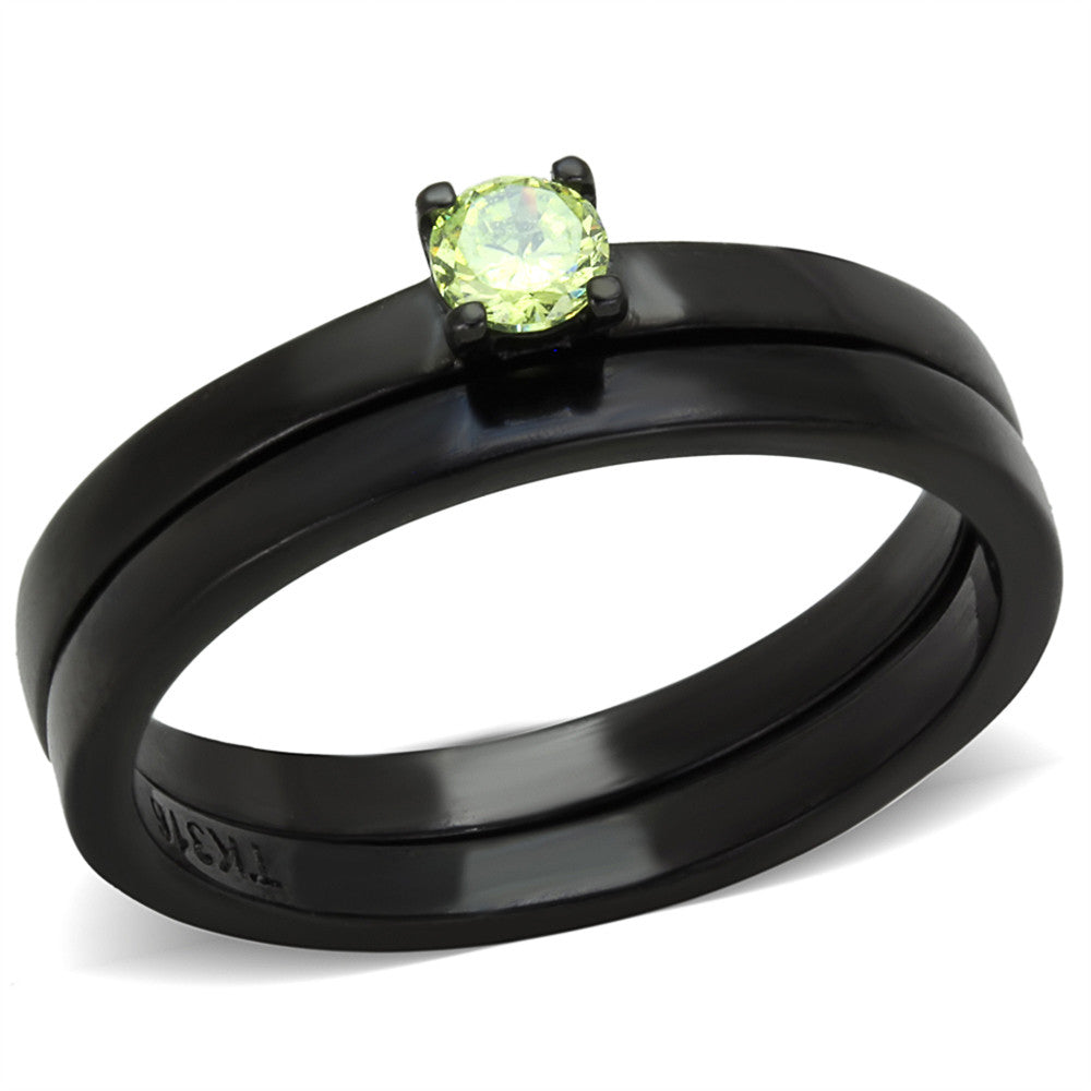 BLACK ION PLATED APPLE GREEN CZ STAINLESS STEEL WEDDING RING SET WOMEN'S SZ 5-10