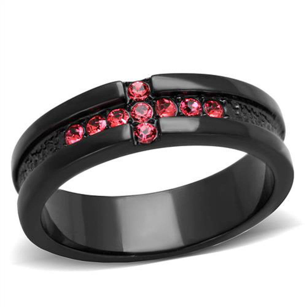 Stainless Steel Black Ion Plated Rose Crystal Cross Fashion Ring