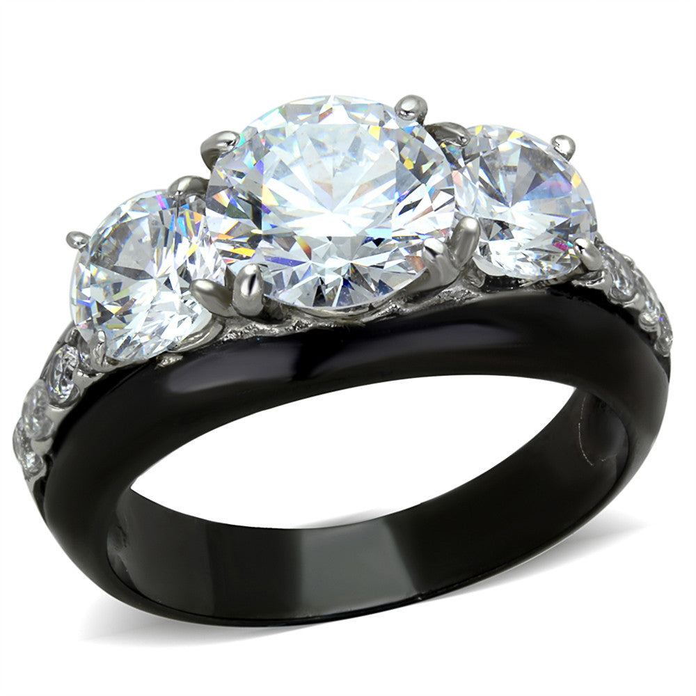 4.45 Ct Round Cut AAA CZ Black Stainless Steel Engagement Ring Women's Size 5-10