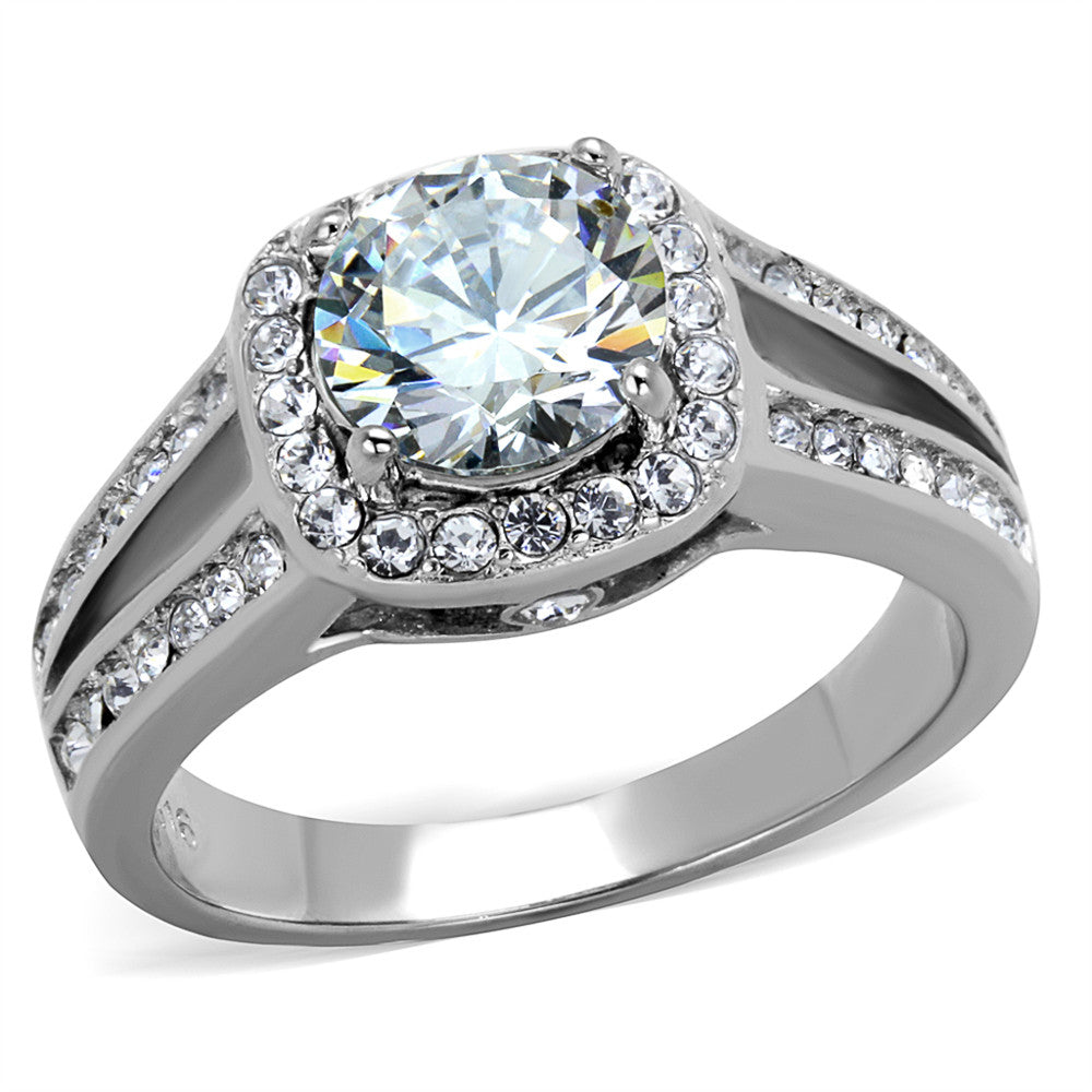 2.95 CT Halo Round Cut CZ Stainless Steel Engagement Ring Band Women's Size 5-10