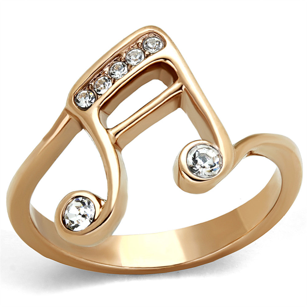 Rose Gold Plated Stainless Steel Crystal Musical Note Fashion Ring Women Size 5-10