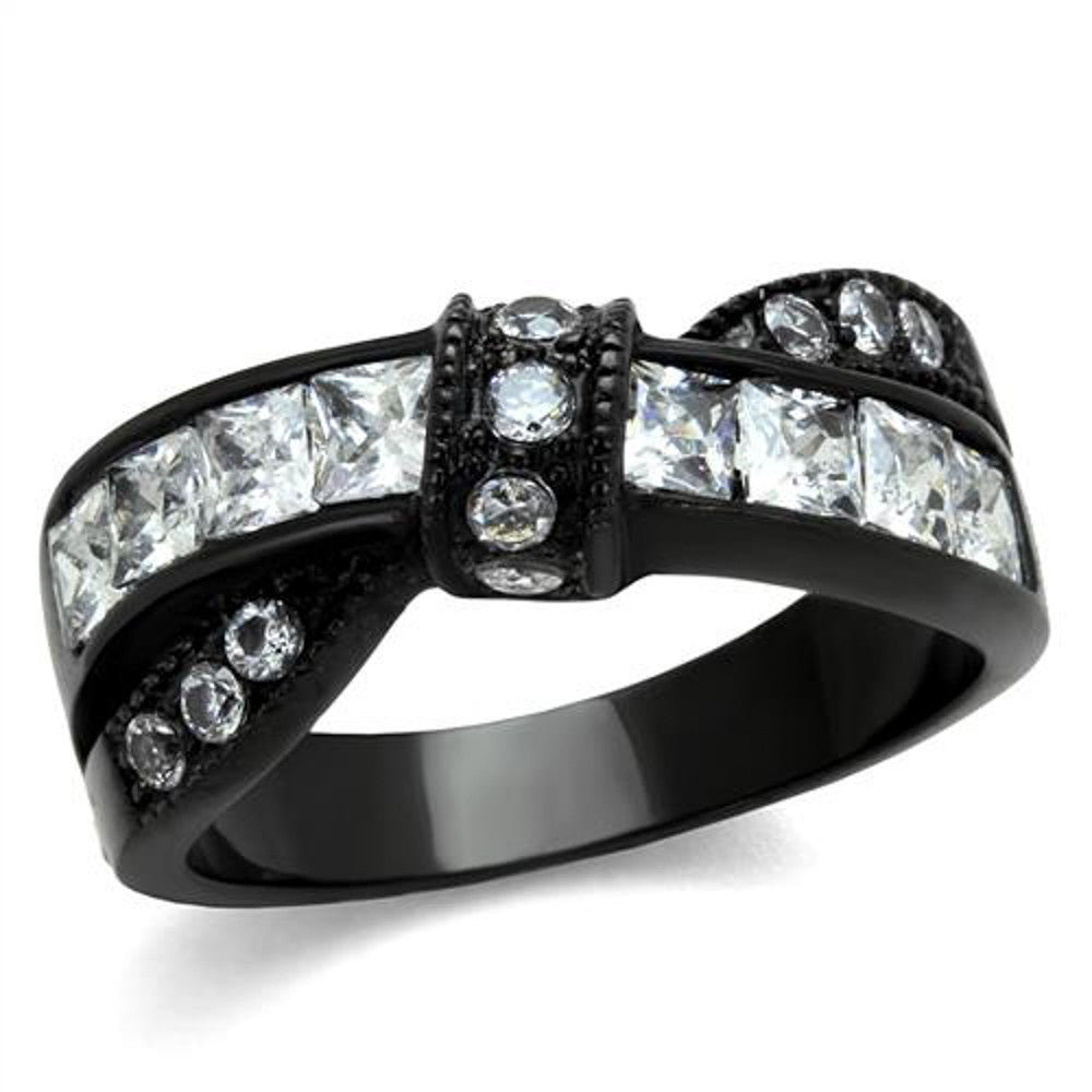 Stainless Steel 1.75 Ct Clear Princess Cut Zirconia Black Fashion Ring Sz 5-10