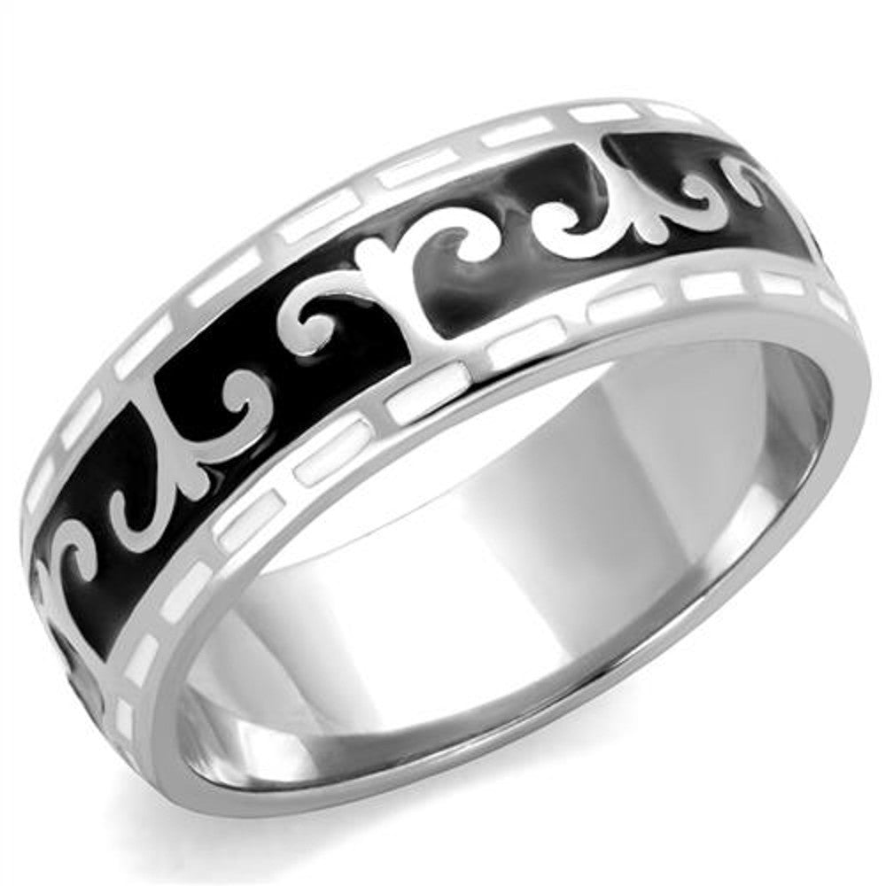 Stainless Steel 316 Black & White Epoxy Celtic Wedding Band Ring Women's Sz 5-10