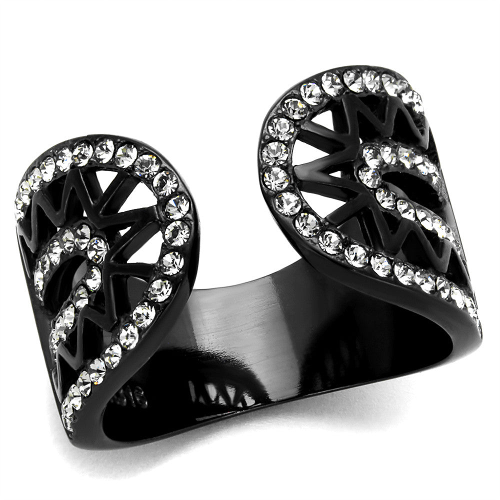 Stainless Steel Black Ion Plated Crystal Finger Cuff Fashion Ring