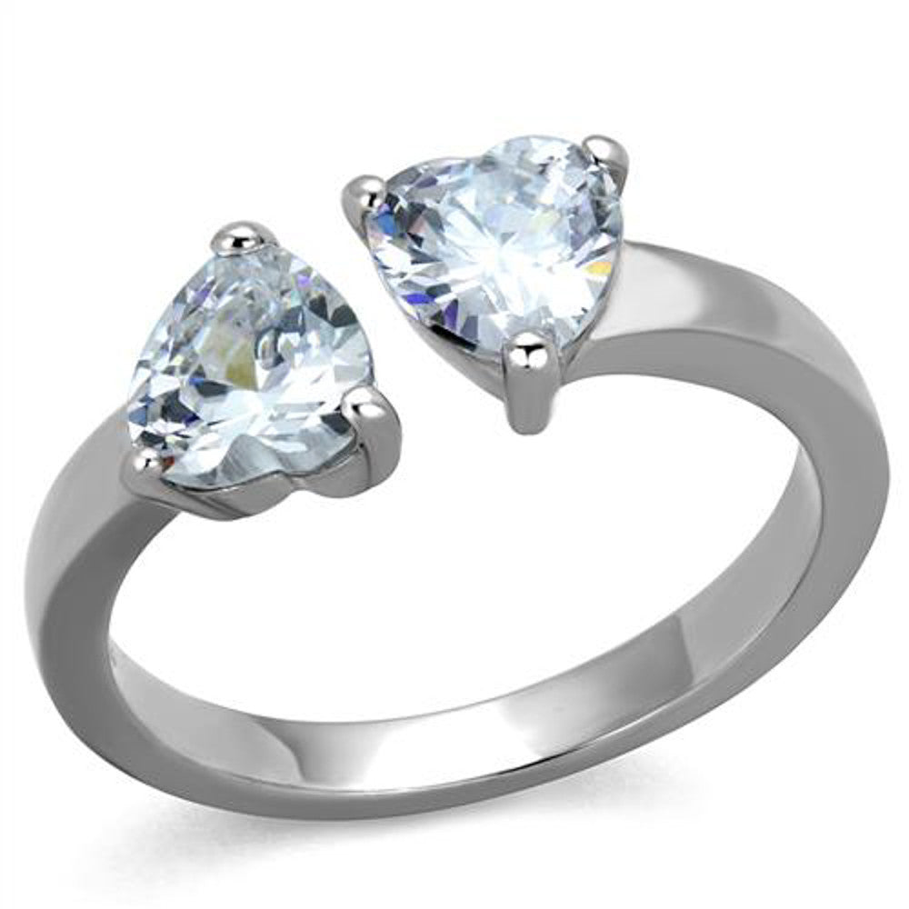 Stainless Steel 1.48 CT Heart Shape Zirconia Promise/Cuff Ring Women's Size 5-10