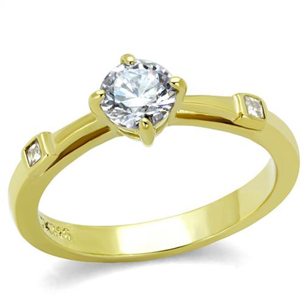 Stainless Steel .69Ct Round Cut Cz 14K Gold Plated Engagement Ring Women's Sz 5-10