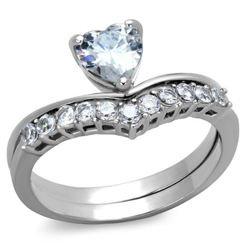 1.07 Ct Heart Shape Zirconia Stainless Steel Wedding Ring Set Women's Size 5-10